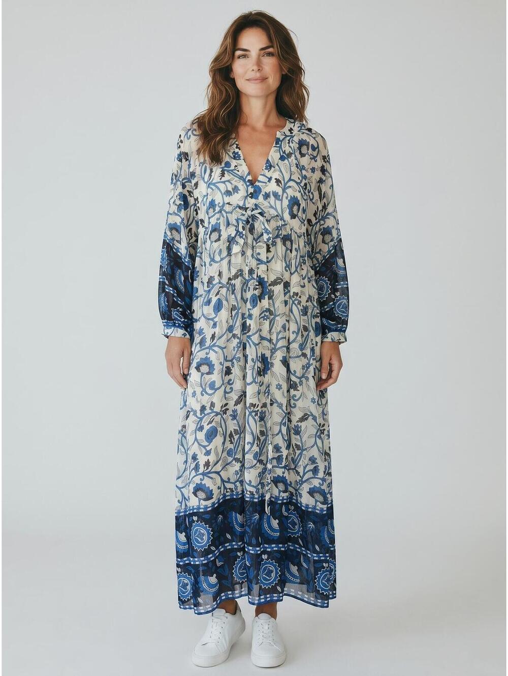 J. Peterman NWOT English Garden Caftan-Size M-Blue Floral